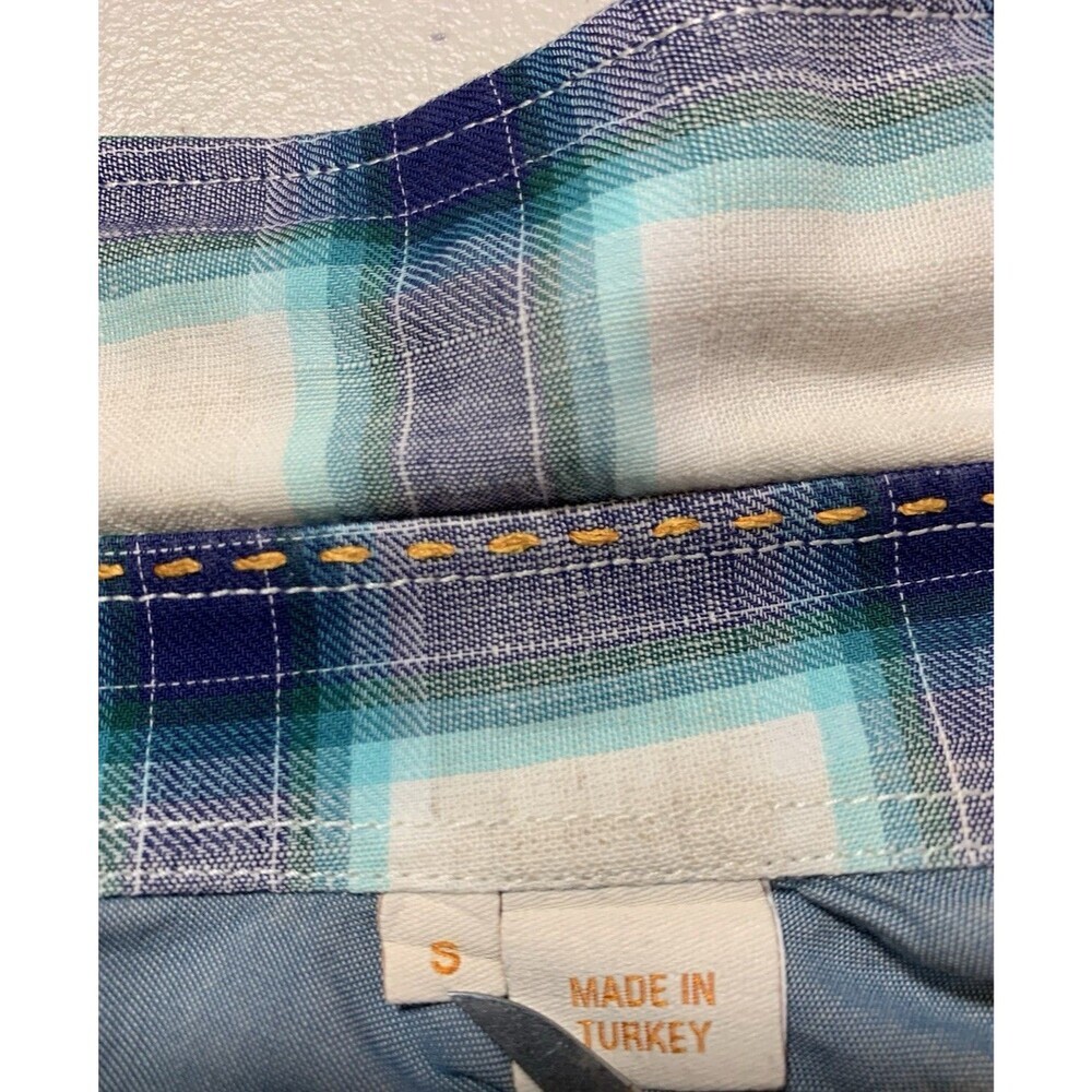Boss Orange Hugo Boss Turn Back Cuffs S Blue/White Plaid Cotton Linen Blend - Picture 12 of 16
